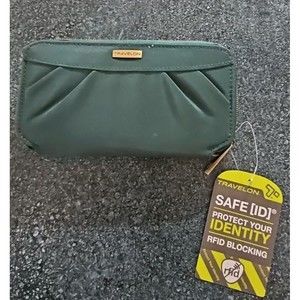 TRAVELON RFID Blocking Slash Proof Expandable (Snap&Zip) Wallet/Clutch NWT Green